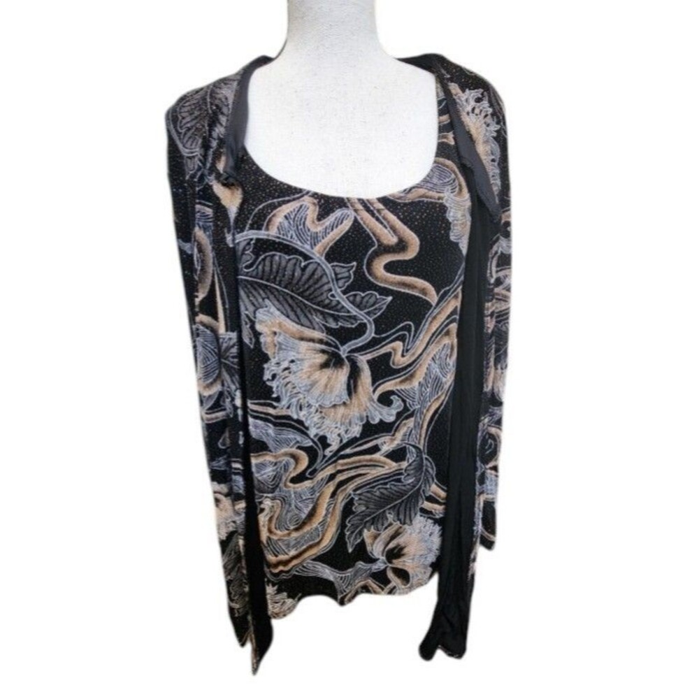 Onyx Nite By Wendye Chaitin 2 Piece Jacket & Tank Set Size 2X Boho Sparkle